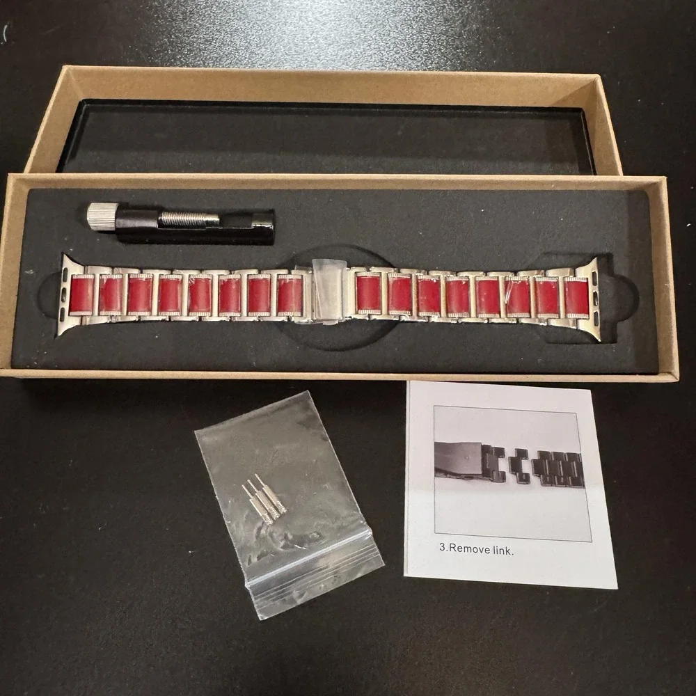 Stainless Steel Resin Smart Watch Band 38 40 41mm Silver Red‎ Apple Link Strap
